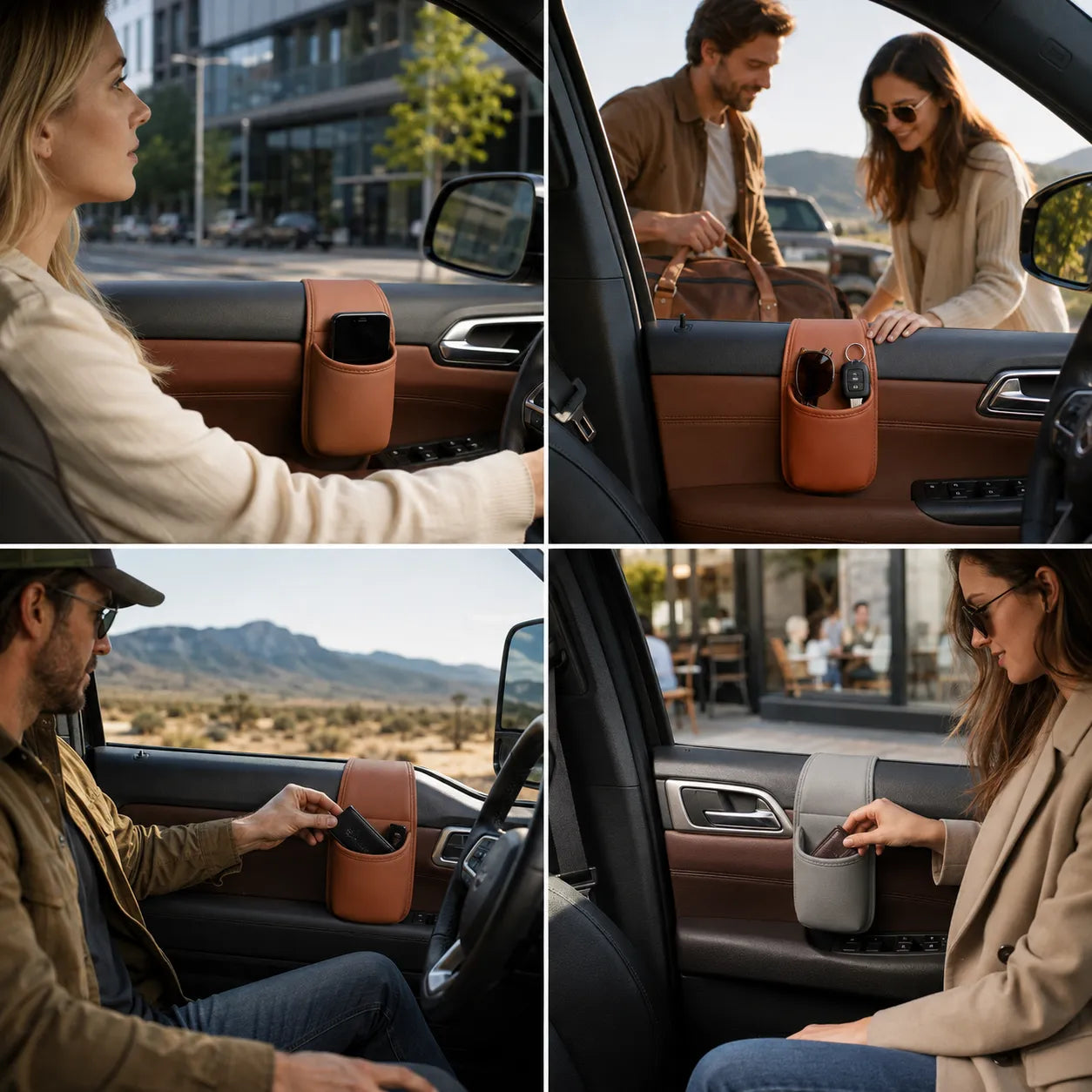 Multifunctional Leather Car Door Storage Pocket