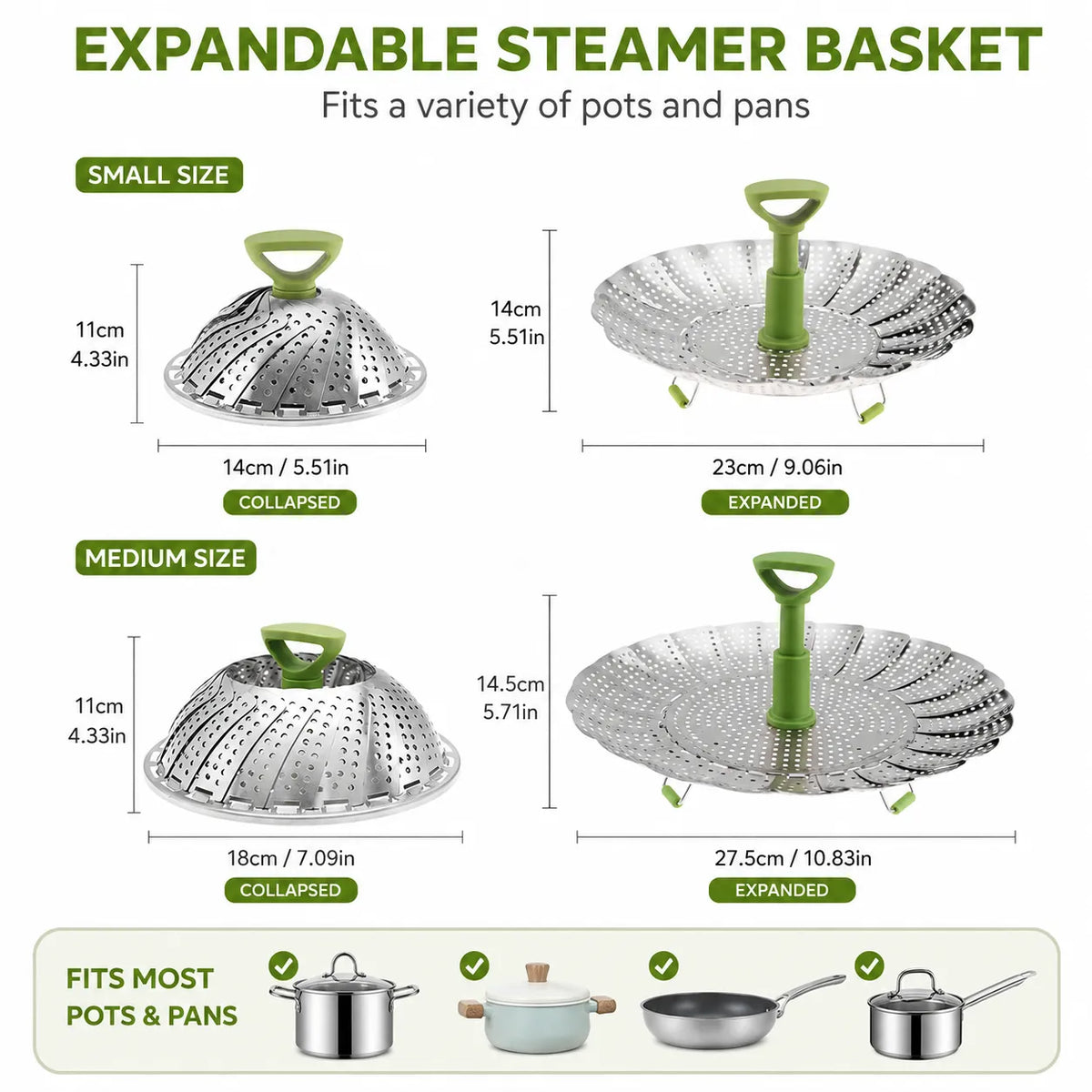 Expandable Stainless Steel Folding Steamer Basket