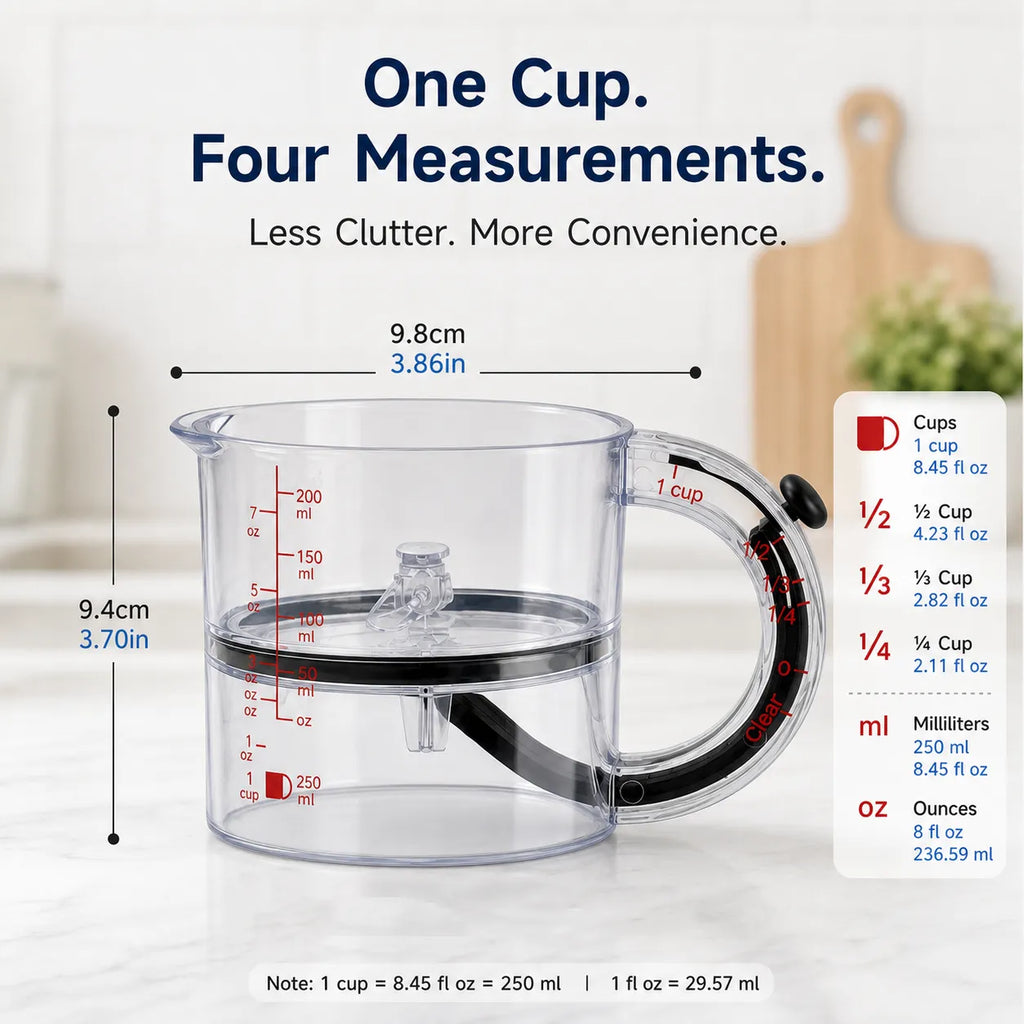 Adjustable 4-in-1 Measuring Cup with Dual Scale