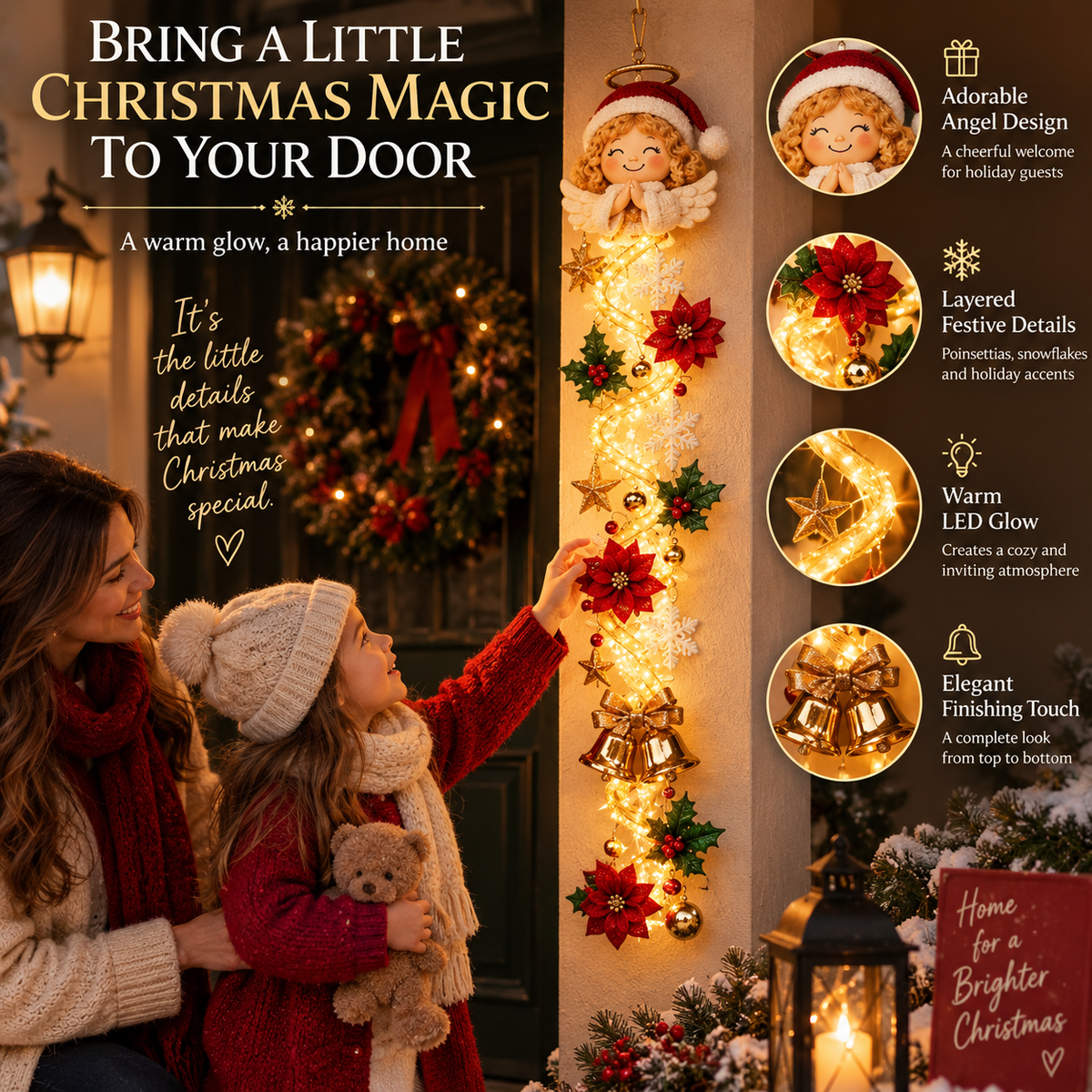 Lighted Christmas Door Hanger – Glowing Vertical Holiday Decor