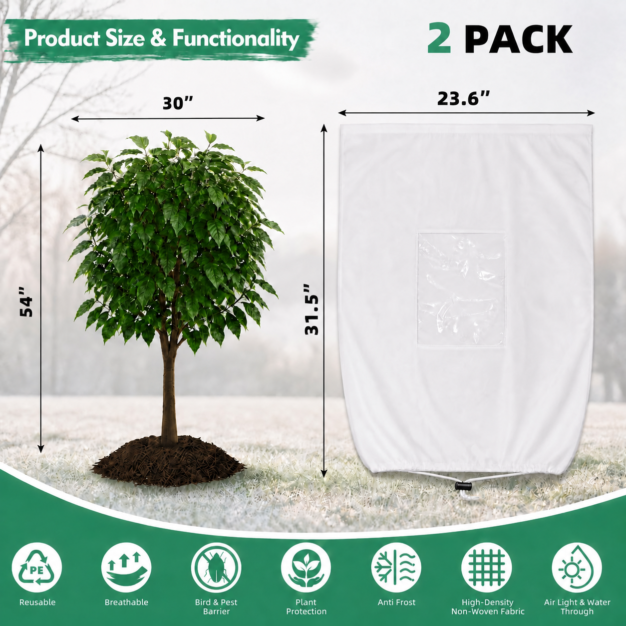 2 Pack Plant Covers Freeze Protection with Viewing Window, 31.5" x 23.6"